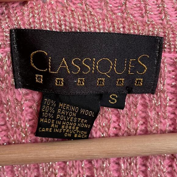 80s vintage CLASSIQUES pink gold merino wool blend oversize sweater size s/m - Picture 8 of 9